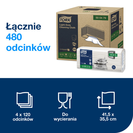 Tork czyściwo włókninowe do lekkich zabrudzeń, białe W4, czyszczenie na mokro lub na sucho, 4 × 120 odcinków, 500479