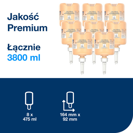 Tork 3 w 1 luksusowy kremowy żel pod prysznic do włosów i ciała mini S2, arganowo-waniliowy zapach, 8 × 475 ml, 420662