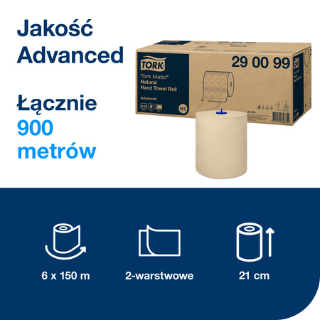 Tork Matic® papierowy ręcznik w roli naturalny H1, Advanced, odporny na rozdarcia, 2-warstwowy, 6 × 150 m, 290099