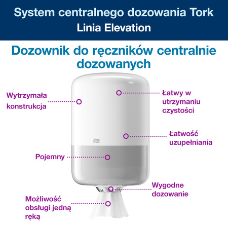 Dozownik Tork, system centralnego dozowania, biały, M2, solidna obudowa, linia Elevation, 559000
