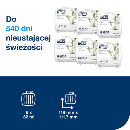 Tork odświeżacz powietrza Constant neutralizujący zapachy A3, zapach trawy cytrynowej, 6 wkładów, 257012