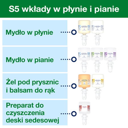 Tork mini dozownik do mydła i środków dezynfekujących biały S5, wkłady w pianie, płynie, żelu i balsamie, linia Elevation, 565200