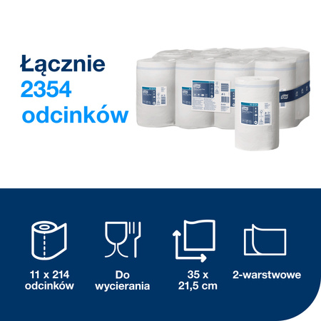 Czyściwo papierowe Tork Plus w rolce Mini M1 białe, centralnie dozowane, 11 rolek, 101221