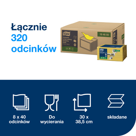 Ściereczki wielorazowe Tork W8, żółte, wielozadaniowe, 8 × 40 ściereczek, 194650
