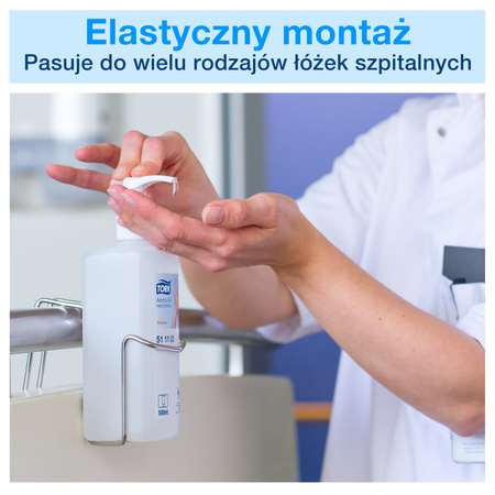 Tork zaczep na łóżko do butelki z preparatem do dezynfekcji (500ml), stal nierdzewna, uniwersalny w montażu 511050