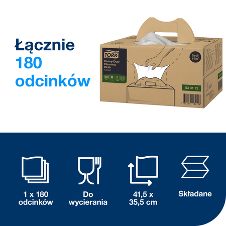 Tork czyściwo włókninowe wielozadaniowe do trudnych zabrudzeń, białe W7, pojedyncze dozowanie, 1 x 180 odcinków, 530172