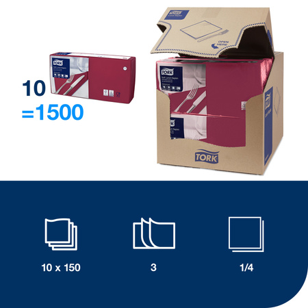 Tork bordowa miękka serwetka lunchowa, składana w 1/4