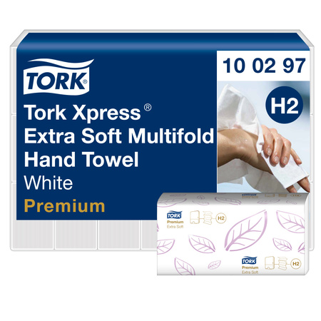 Tork Xpress® ekstramiękki ręcznik Multifold, 4-panelowy (w składce wielopanelowej), biały, H2, Jakość Premium, 21 x 100 listków, 100297