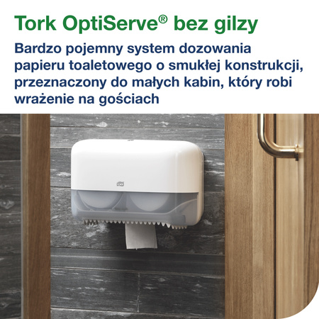 Tork OptiServe® dozownik do 2 rolek papieru toaletowego bez gilzy biały T7, poziomy, linia Elevation, 558040