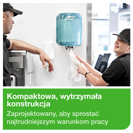 System centralnego dozowania Tork W2, biało-turkusowy, linia Performance, 44,7 cm x 32,8 cm x 30,2 cm, 653000