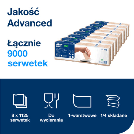 Serwetki Tork Xpressnap® N4, naturalne, Advanced, składane w 1/4, jednowarstwowe, 21,3 cm × 33 cm, 8 × 225 serwetek, 12840