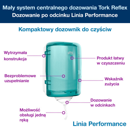 System centralnego dozowania Tork Reflex™ Mini M4, biało-turkusowy, dozowanie pojedynczych odcinków, linia Performance, 473167