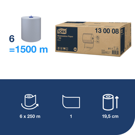 Czyściwo papierowe Tork Basic W6, białe, ręczniki papierowe w rolce, 6 x 250m, 130008