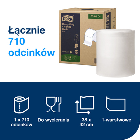 Czyściwo do trudnych zabrudzeń Tork W1 w rolce, białe, 1 × 710 ściereczek, 530104