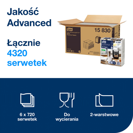 Tork Xpressnap Fit białe serwetki dyspenserowe N14, 2-warstwowe, 6 × 720 serwetek, 15830