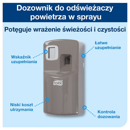 Tork dozownik do odświeżaczy powietrza w sprayu A1, szary, szybkie uzupełnianie, kolekcja Elevation, 256055
