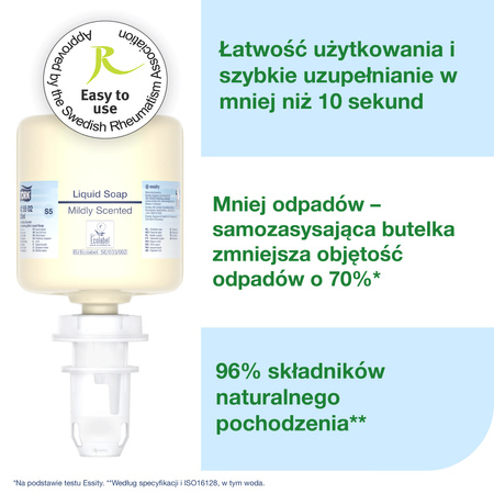 Tork delikatnie perfumowane mydło w płynie mini S5, składniki nawilżające, 8 × 525 ml, 425502