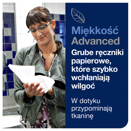 Tork Matic® miękki ręcznik w roli, biały z dekorem szarego listka, H1, jakość Advanced, chłonny, 6 rolek × 150 m, 290067