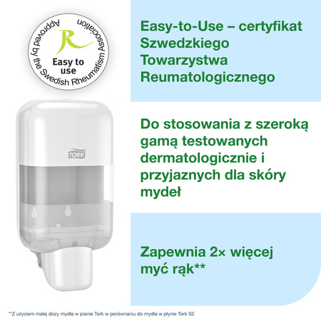 Tork mini dozownik do mydła i środków dezynfekujących biały S5, wkłady w pianie, płynie, żelu i balsamie, linia Elevation, 565200