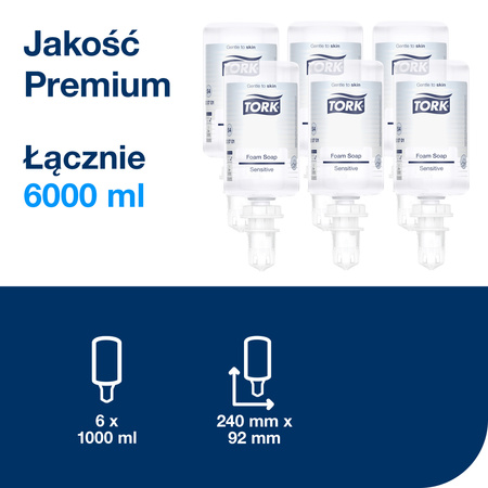 Tork  łagodne mydło w pianie do rąk  do skóry wrażliwej S4, testowane dermatologicznie, 6 x 1000 ml, 520701