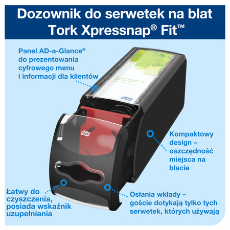 Tork Xpressnap Fit - dozownik do serwetek na ladę czarny N14, dozowanie odcinek po odcinku, 14,3 cm × 12,1 cm × 32,6 cm, 272901