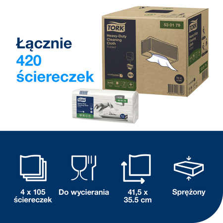 Ściereczki do trudnych zabrudzeń Tork W4 białe, uniwersalne, opakowanie 4 × 105 sztuk, 530179