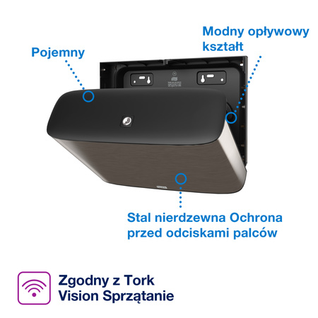 Dozownik na papier toaletowy Tork T2 Mini Jumbo ze stali nierdzewnej, zabudowany, linia Image, 460006