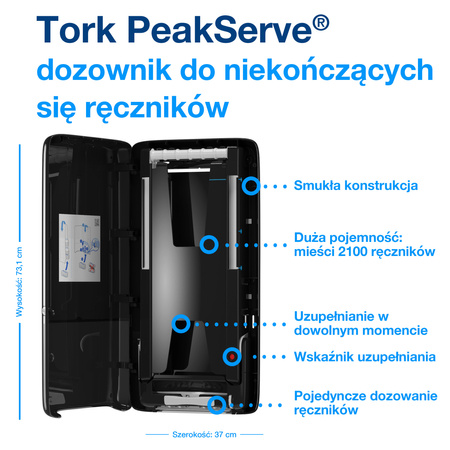 Tork PeakServe® dozownik do niekończących się ręczników, czarny, H5, o dużej pojemności, linia Elevation, 552508